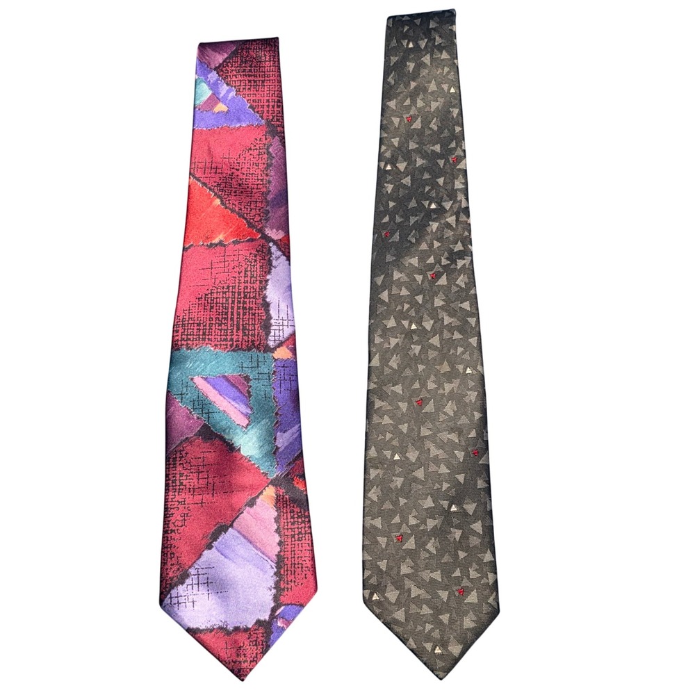 Vintage 90s Mens Necktie Pair Geometric Abstract Pattern Bold Eclectic‎ Grandpa